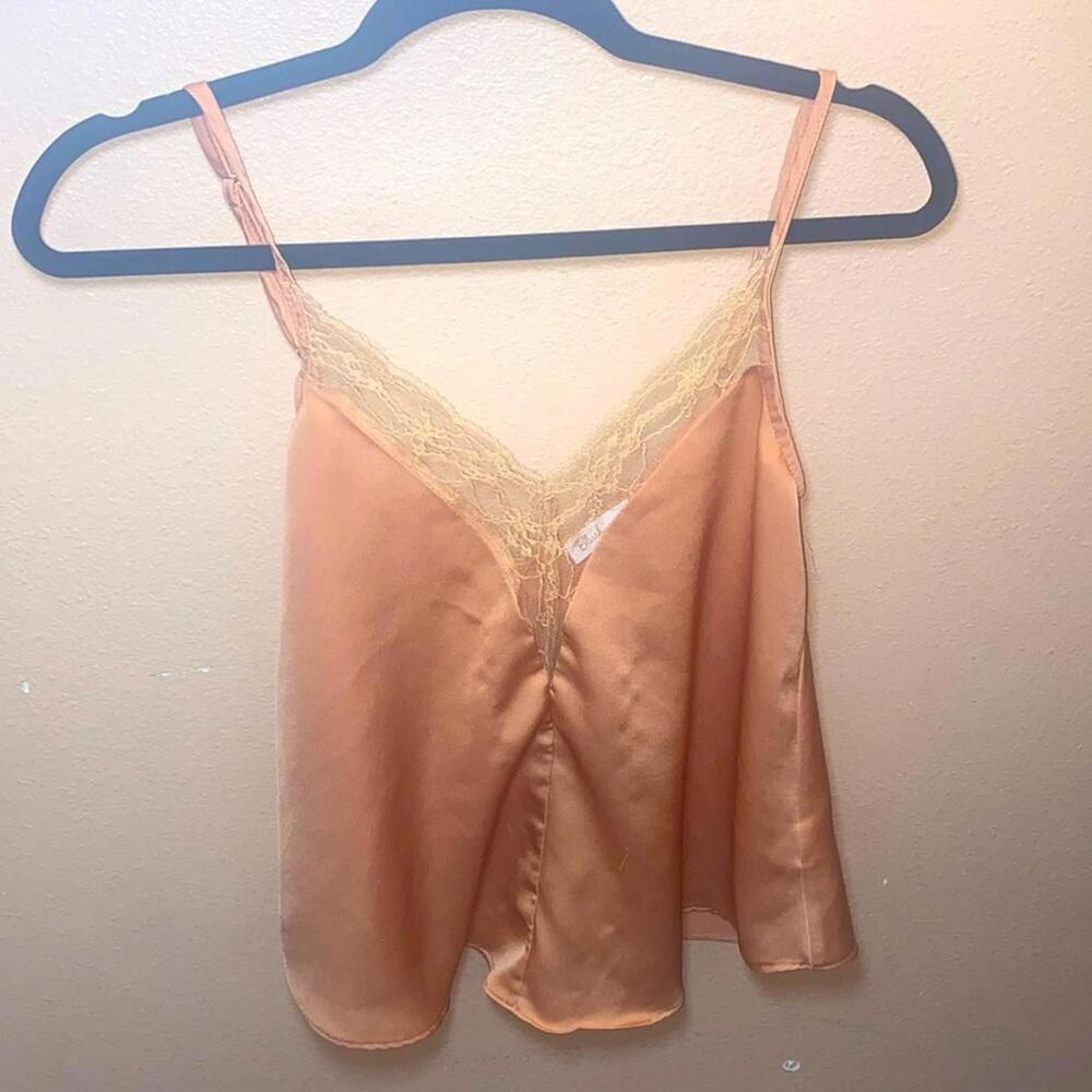 Y2K Satin Like Cami Tank Top Peach Orange Spaghetti Strap Sleeveless Small